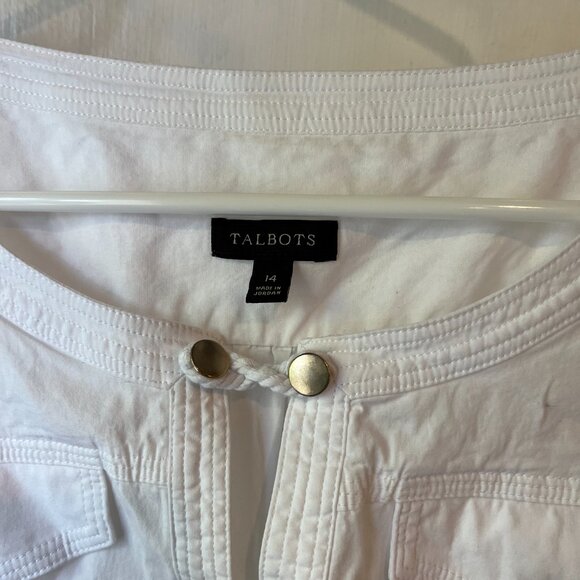Talbots ss size 14 white blouse with brass button accents - Picture 2 of 6